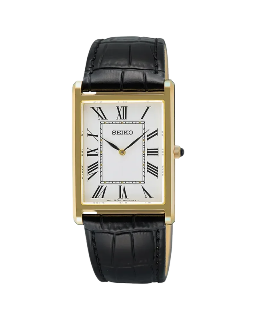 Produktbilde av Seiko Conceptual Rectangular 26mm med hvit urskive på sort skinnrem. Ref. SWR104P1.