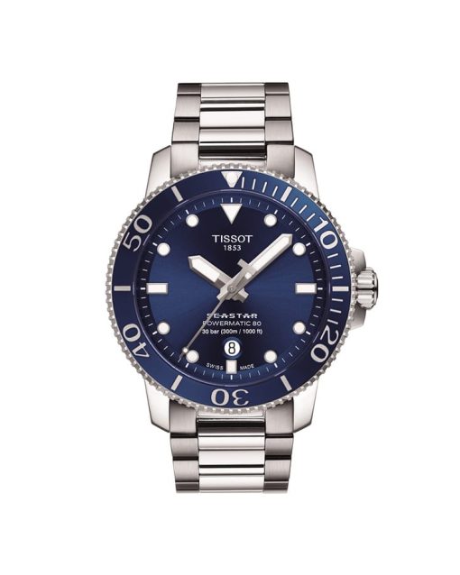 Produktbilde av Tissot Seastar 1000 Powermatic 80 Ref. T120.407.11.041.03 med blå urskive og lenke. Ref. T120.407.11.041.03.