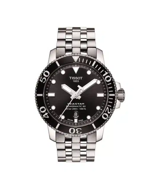 Produktbilde av Tissot Seastar 1000 Powermatic 80 med sort urskive og lenke. Ref. T120.407.11.051.00.