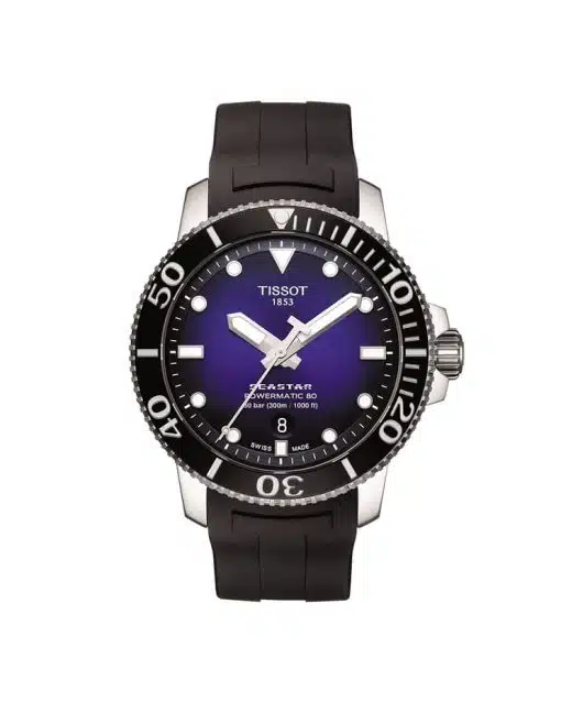 Produktbilde av Tissot Seastar 1000 Powermatic 80 med blå urskive og gummirem. Ref. T120.407.17.041.00.