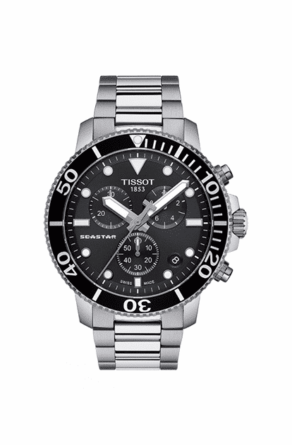 Produktbilde av Tissot Seastar 1000 Chronograph med sort urskive og lenke. Ref. T120.417.11.051.00.