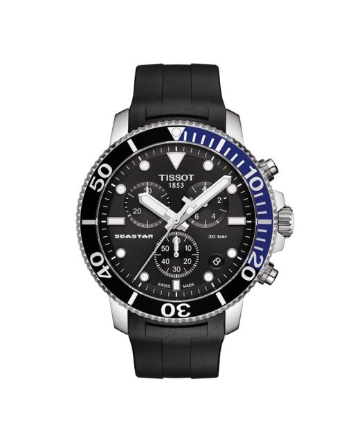 Produktbilde av Tissot Seastar 1000 Quartz Chronograph med sort urskive og sort gummirem. Ref. T120.417.17.051.02.