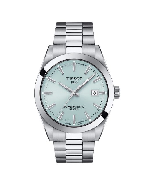 Produktbilde av Tissot Gentleman Powermatic 80 Silicium medblå urskive på stållenke. Ref. T127.407.11.351.00.