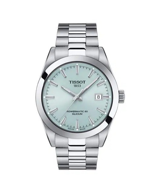 Produktbilde av Tissot Gentleman Powermatic 80 Silicium medblå urskive på stållenke. Ref. T127.407.11.351.00.