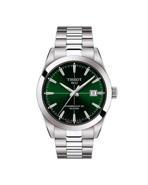 Produktbilde av Tissot Gentleman Powermatic 80 Silicium med grønn tallskive og stål lenke. Referanse T127.407.11.091.01