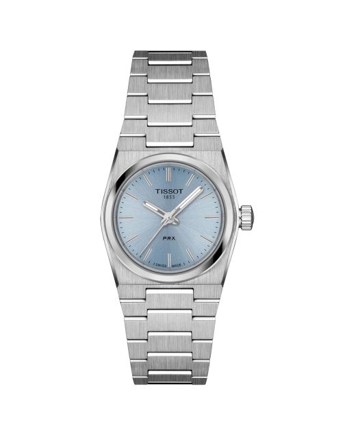 Produktbilde av Tissot PRX Quartz 25mm med blå urskive på stållenke. Ref. T137.010.11.351.00.