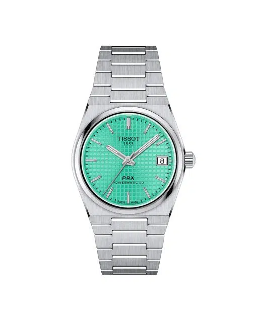 Produktbilde av Tissot PRX Powermatic 80 35mm med grønn urskive på stållenke. Ref. T137.207.11.091.01.