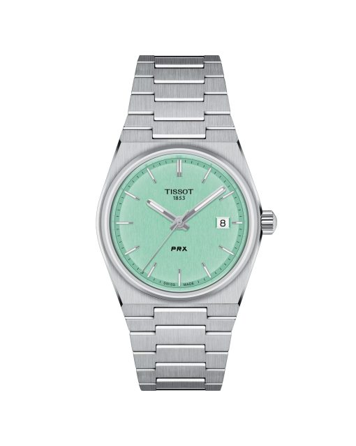 Tissot PRX 35mm med lysegrønn tallskive og stål lenke. REferanse: T137.210.11.091.00