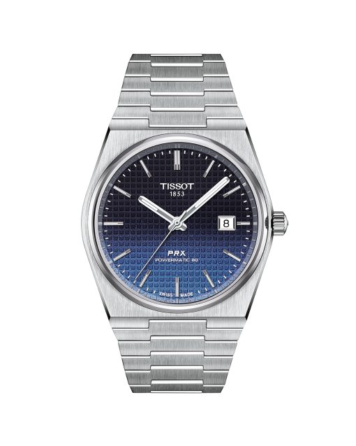 Produktbilde av Tissot PRX Powermatic 80 40mm med sort/blå urskive på stållenke. Ref. T137.407.11.051.01.