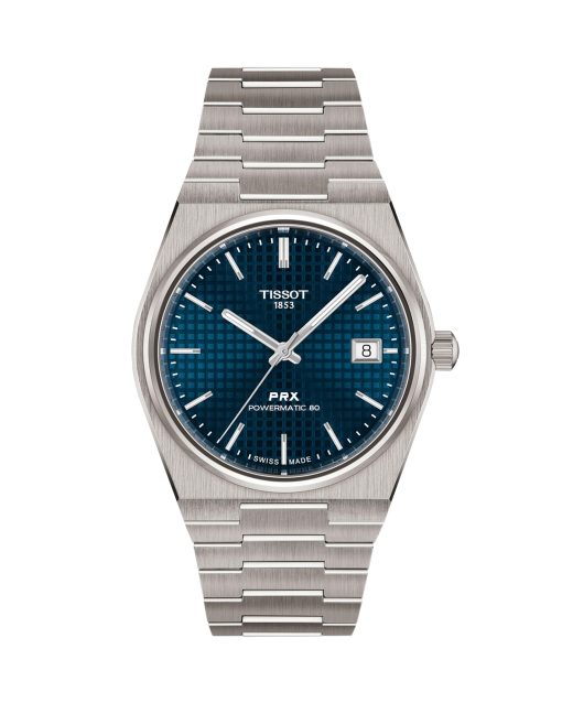 Produktbilde av Tissot PRX 38mm med blå urskive på stållenke. Ref. T137.807.44.041.00.
