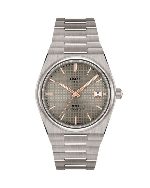 Produktbilde av Tissot PRX 38mm med antrasitt urskive på stållenke. Ref. T137.807.44.061.00.