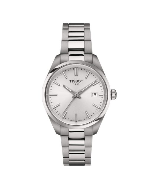 Produktbilde av Tissot PR 100 34mm med sølv urskive på stållenke. Ref. T150.210.11.031.00.
