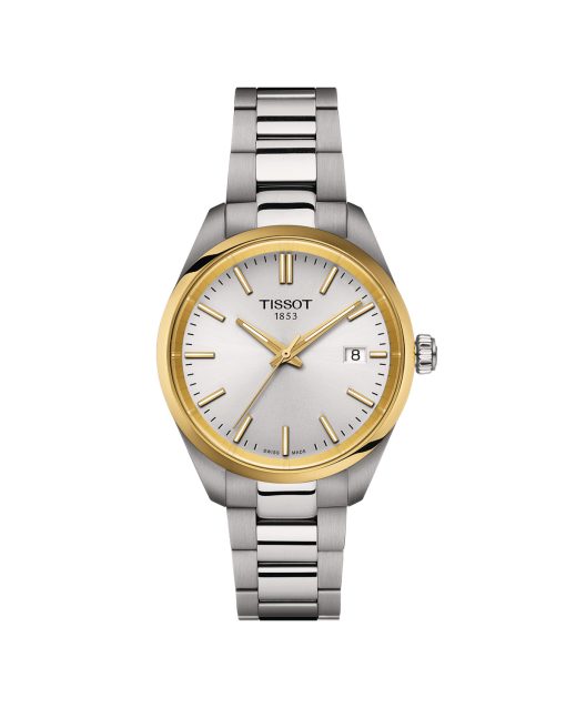 Produktbilde av Tissot PR 100 34mm med sølv urskive på stållenke. Ref. T150.210.21.031.00,