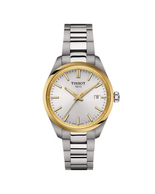 Produktbilde av Tissot PR 100 34mm med sølv urskive på stållenke. Ref. T150.210.21.031.00,