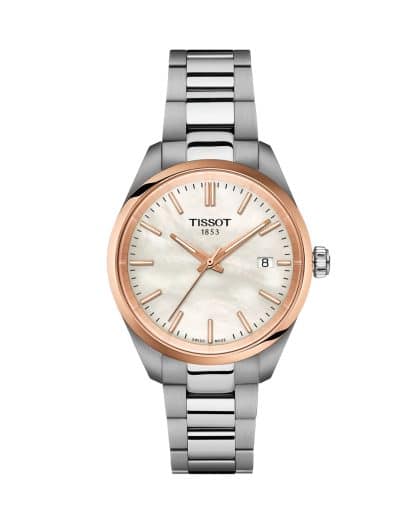 Produktbilde av Tissot PR 100 34mm med perlemor urskive på stållenke. Ref. T150.210.21.111.00.