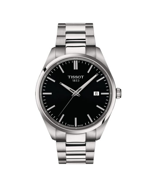 Produktbilde av Tissot PR 100 40mm med sort urskive på stållenke. Ref. T150.410.11.051.00.