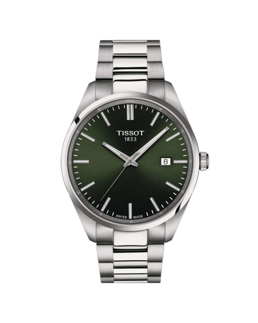 Produktbilde av Tissot PR 100 40mm med grønn urskive på stållenke. Ref. T150.410.11.091.00.