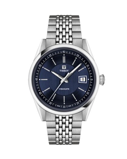 Produktbilde av Tissot Visodate 39mm med blå urskive på stållenke. Ref. T157.407.11.041.00.