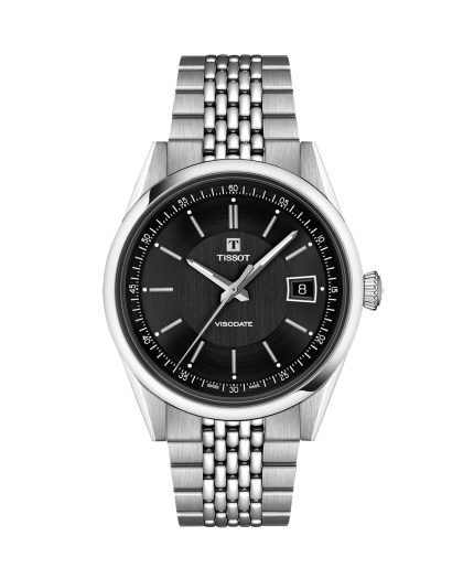Produktbilde av Tissot Visodate 39mm med sort urskive på stållenke. Ref. T157.407.11.051.00.