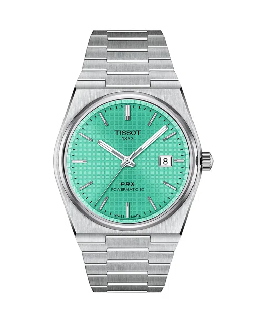 Produktbilde av Tissot PRX Powermatic 80 40mm med turkis urskive på stållenke. Ref. T137.407.11.091.01.