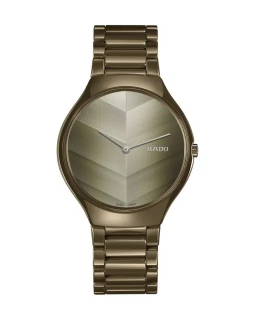 Produktbilde av Rado True Thinline x Great Gardens of the World med grå urskive på keramikk lenke. Ref. R27121302.