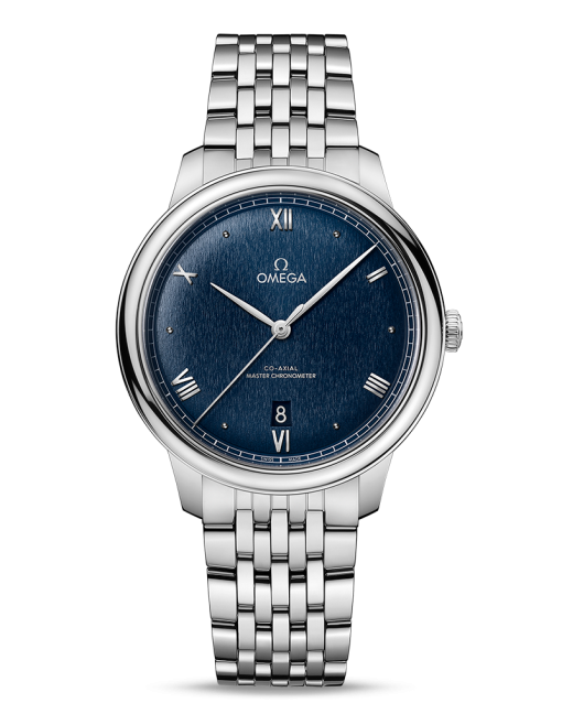 Produktbilde av Omega De Ville Prestige Co-Axial Master Chronometer 40MM med blå urskive og stållenke. Ref. O43410402003001.