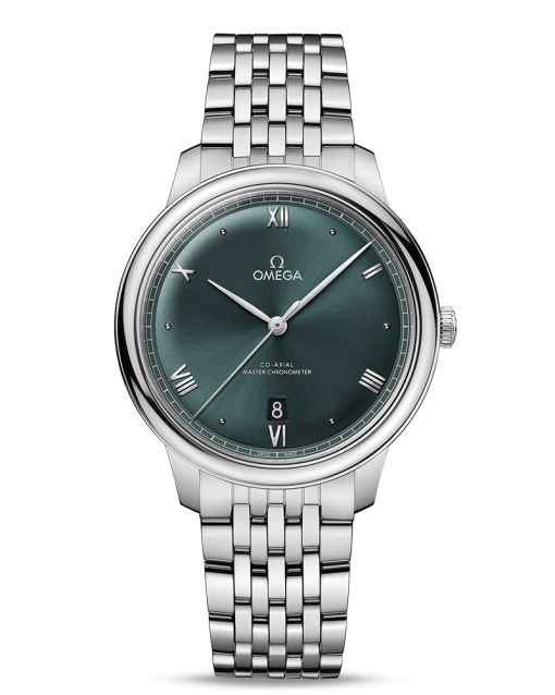 Produktbilde av Omega De Ville Prestige Co-Axial Master Chronometer 40MM med grønn urskive og stållenke. Ref. O43410402010001.