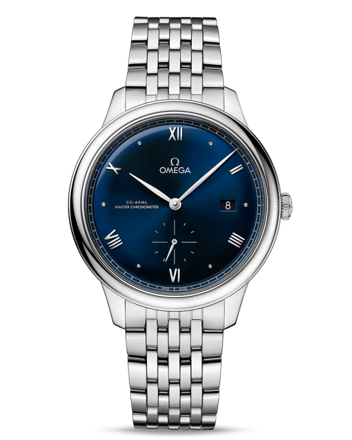 Produktbilde av Omega De Ville Prestige Co-Axial Master Chronometer Small Seconds 41MM med blå urskive på stållenke. Ref. O43410412003001.