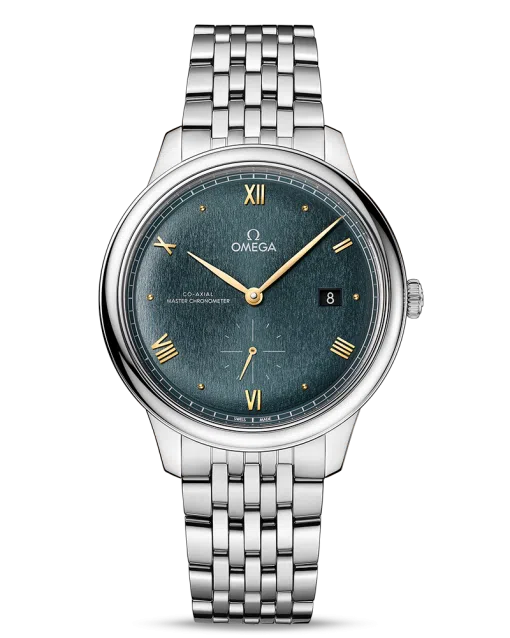Produktbilde av Omega De Ville Prestige Co-Axial Master Chronometer Small Seconds 41MM med grønn urskive på stållenke. Ref. O43410412010001.