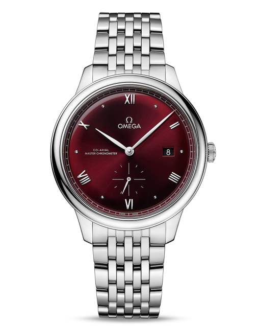 Produktbilde av Omega De Ville Prestige Co-Axial Master Chronometer Small Seconds 41MM med rød urskive og stållenke. Ref. O43410412011001.
