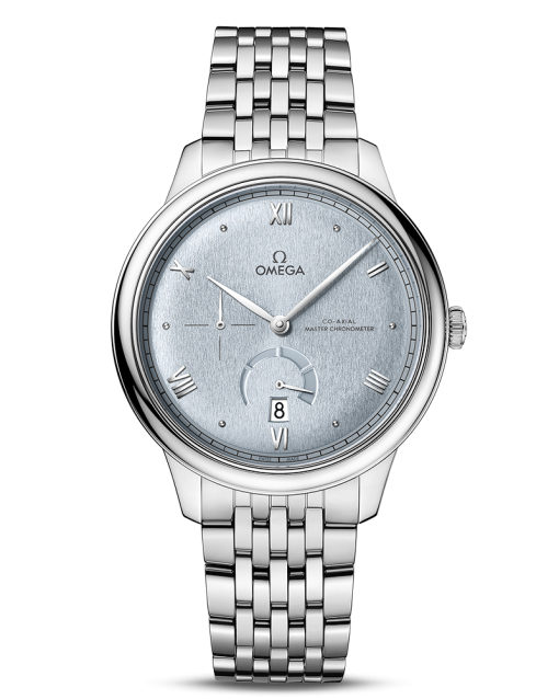 Produktbilde av Omega De Ville Prestige Co-Axial Master Chronometer Power Reserve 41MM med blå urskive og stållenke. Ref. O43410412103001.
