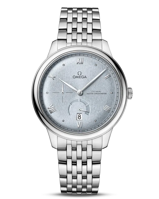 Produktbilde av Omega De Ville Prestige Co-Axial Master Chronometer Power Reserve 41MM med blå urskive og stållenke. Ref. O43410412103001.