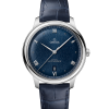 Produktbilde av Omega De Ville Prestige Co-Axial Master Chronometer 40MM med blå urskive på blå skinnrem. Ref. O43413402003001.