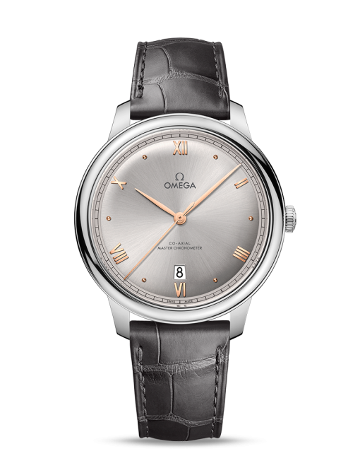 Produktbilde av Omega De Ville Prestige Co-Axial Master Chronometer 40MM med sølvfarget urskive og grå skinnrem. Ref. O43413402006001.