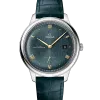 Produktbilde av Omega De Ville Prestige Co-Axial Master Chronometer Small Seconds 41MM med grønn urskive på grønn skinnrem. Ref. O43413412010001.