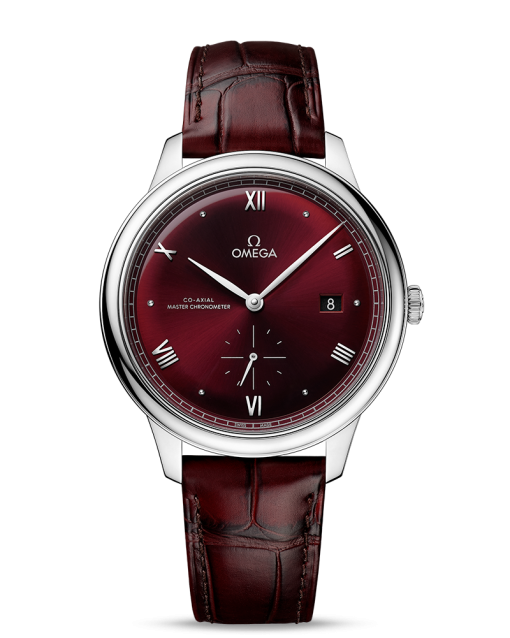 Produktbilde av Omega De Ville Prestige Co-Axial Master Chronometer Small Seconds 41MM med rød urskive på rød skinnrem. Ref. O43413412011001.