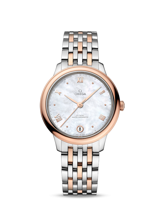 Produktbilde av Omega De Ville Prestige Co-Axial Master Chronometer 34MM med perlemor på stållenke. Ref. O43420342005001.