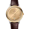 Produktbilde av Omega De Ville Prestige Co-Axial Master Chronometer 40MM med gullfarget urskive på brun skinnrem. Ref. O43423402008001.