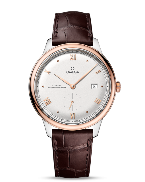 Produktbilde av Omega De Ville Prestige Co-Axial Master Chronometer Small Seconds 41MM med hvit urskive og brun skinnrem. Ref. O43423412002001,