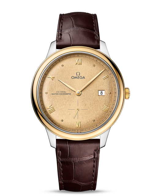 Produktbilde av Omega De Ville Prestige Co-Axial Master Chronometer Small Seconds 41MM med gullfarget urskive og brun skinnrem. Ref. O43423412008001.