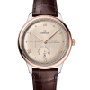 Omega De Ville Prestige Co-Axial Master Chronometer Power Reserve 41MM med kasse i stål og roségull med linfarget tallskive og brun skinnrem. Referanse: 434.23.41.21.09.001