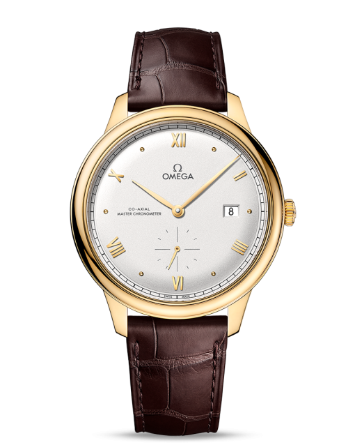 Produktbilde av Omega De Ville Prestige Co-Axial Master Chronometer Small Seconds 41MM med hvit urskive og brun skinnrem. Ref. O43453412002001.