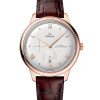 Omega De Ville Prestige Co-Axial Master Chronometer Power Reserve 41MM. Roségull-kasse med sølvfarget tallskive og brun skinnrem. Referanse: 434.53.41.21.02.001