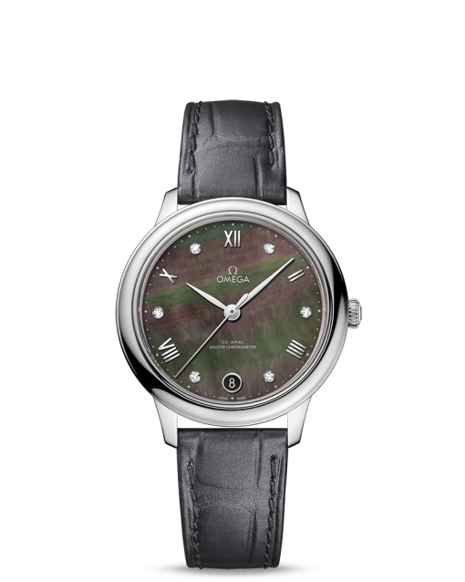 Produktbilde av Omega De Ville Prestige Co-Axial Master Chronometer 34MM med grå urskive og grå sknnrem. Ref. O43413342057001.