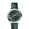 Produktbilde av Omega De Ville Prestige Co-Axial Master Chronometer 34MM med grønn urskive og grønn skinnrem. Ref. O43413342060001.