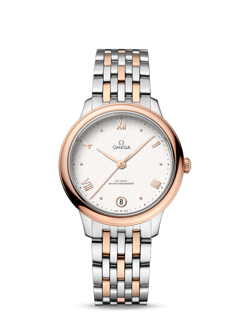 Produktbilde av Omega De Ville Prestige Co-Axial Master Chronometer 34MM med hvit urskive på stållenke. Ref. O43420342002001.