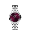 Produktbilde av Omega De Ville Prestige Quartz 27.5MM med rød urskive og stållenke. Ref. O43410286011001.