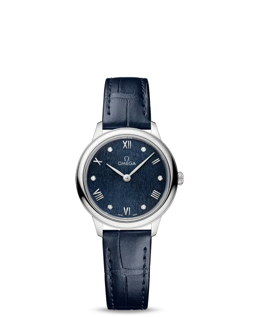 Produktbilde av Omega De Ville Prestige Quartz 27.5MM blå urskive og blå skinnrem. Ref. O43413286053002.