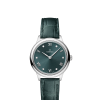 Produktbilde av Omega De Ville Prestige Quartz 27.5MM med grønn urskive og grønn skinnrem. Ref. O43413286060001.