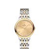 Produktbilde av Omega De Ville Prestige Quartz 27.5MM med gullfarget urskive og stållenke. Ref. O43420286008001.